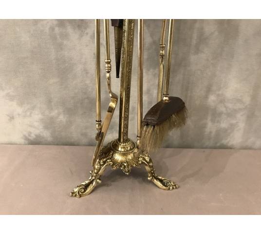 Old fireplace servant 5 pieces in bronze and brass from the 19th century