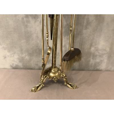Old fireplace servant 5 pieces in bronze and brass from the 19th century