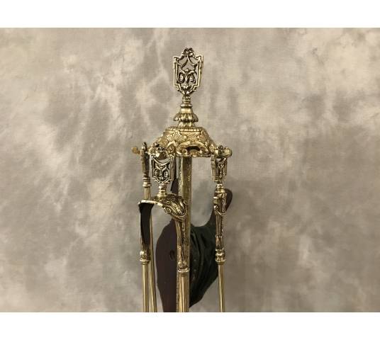 Old fireplace servant 5 pieces in bronze and brass from the 19th century