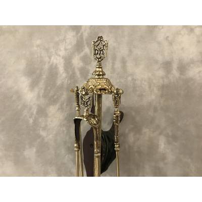 Old fireplace servant 5 pieces in bronze and brass from the 19th century