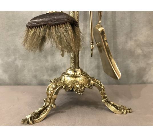 Old fireplace servant 5 pieces in bronze and brass from the 19th century