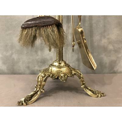 Old fireplace servant 5 pieces in bronze and brass from the 19th century