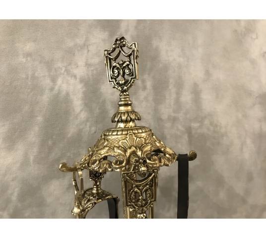 Old fireplace servant 5 pieces in bronze and brass from the 19th century