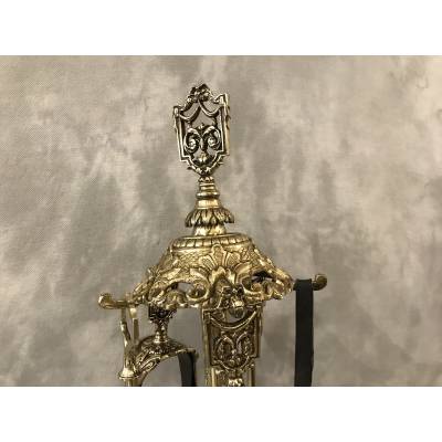Old fireplace servant 5 pieces in bronze and brass from the 19th century