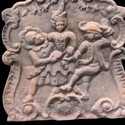 Ancient fireplace plate in period cast iron 19 th-century