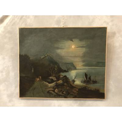 Peinture, huile sur toile d'époque 18 ème