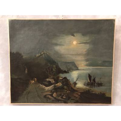 Peinture, huile sur toile d'époque 18 ème