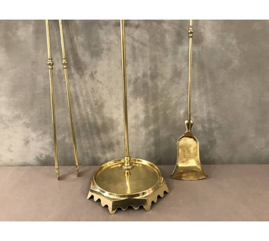 Serviteur de cheminée en laiton d'époque 19 ème