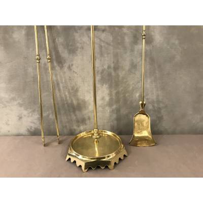 Serviteur de cheminée en laiton d'époque 19 ème