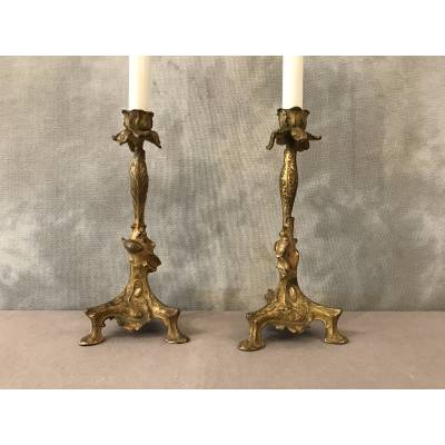 Pair of candle holders in 19th century regulation