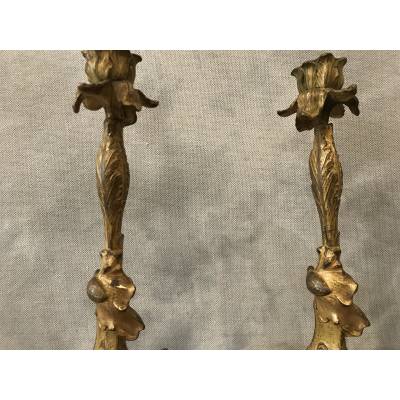 Pair of candle holders in 19th century regulation