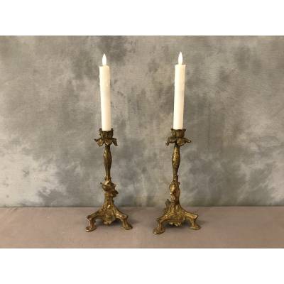 Pair of candle holders in 19th century regulation