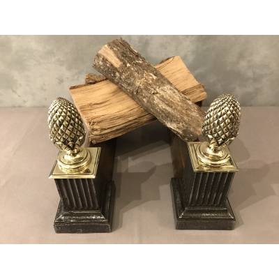 Paire de chenets en fonte et bronze d'époque 19 ème