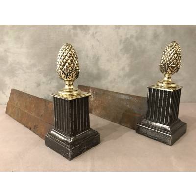 Paire de chenets en fonte et bronze d'époque 19 ème
