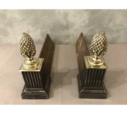 Paire de chenets en fonte et bronze d'époque 19 ème