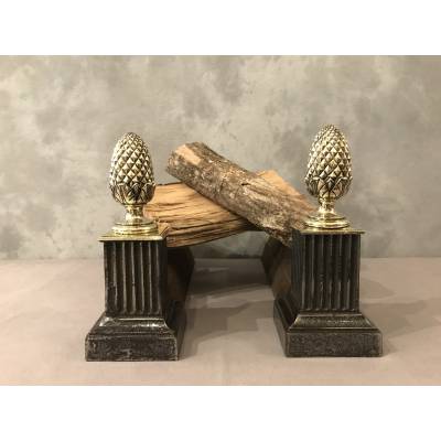 Paire de chenets en fonte et bronze d'époque 19 ème