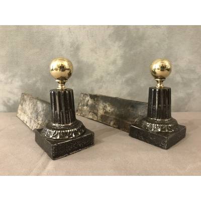 Pair of old cast iron and brass tracks from the 19th century