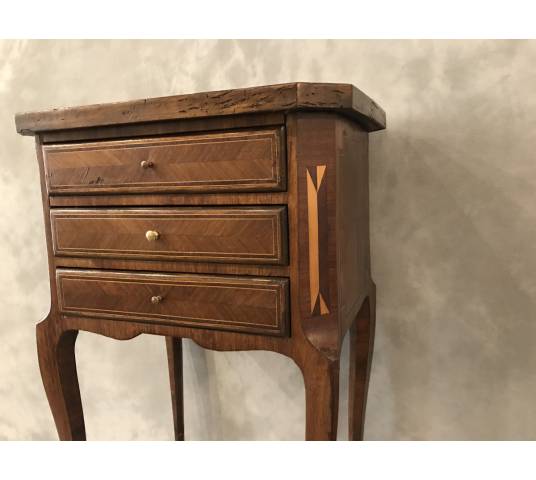 Small inlaid wooden bedside table from the 19th century