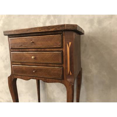 Small inlaid wooden bedside table from the 19th century