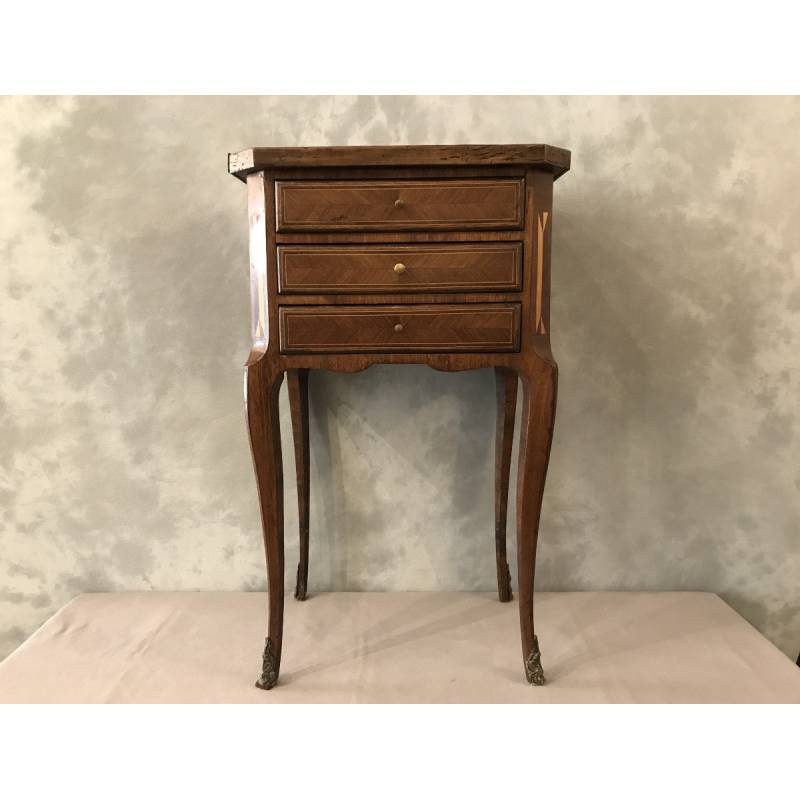 Small inlaid wooden bedside table from the 19th century