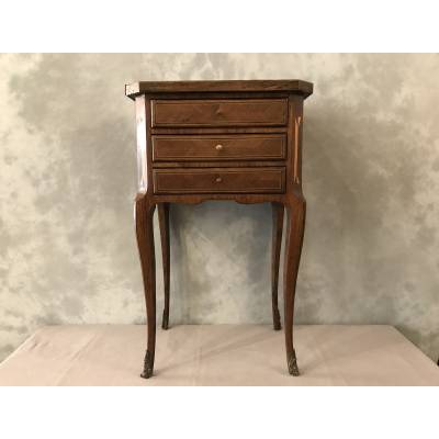 Small inlaid wooden bedside table from the 19th century