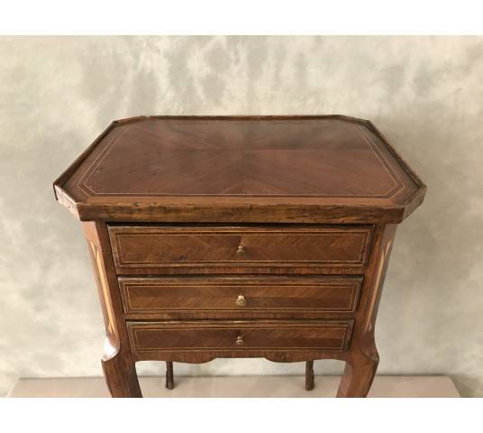 Small inlaid wooden bedside table from the 19th century