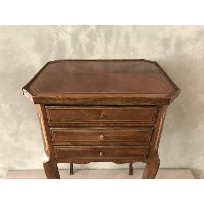 Small inlaid wooden bedside table from the 19th century