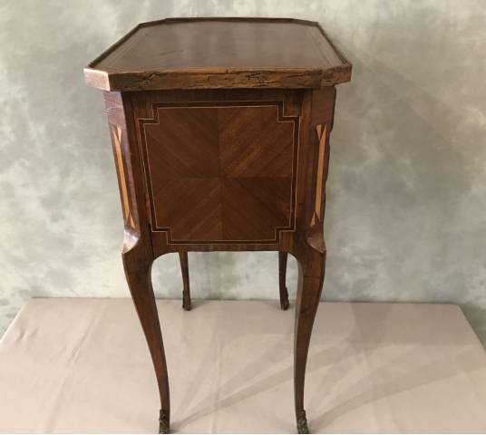 Small inlaid wooden bedside table from the 19th century