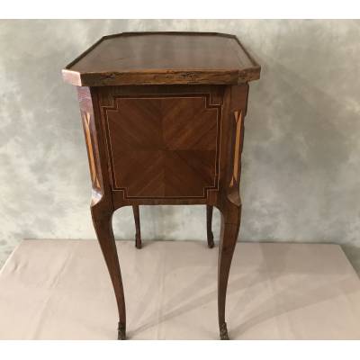 Small inlaid wooden bedside table from the 19th century