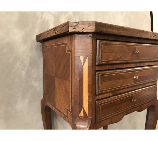 Small inlaid wooden bedside table from the 19th century