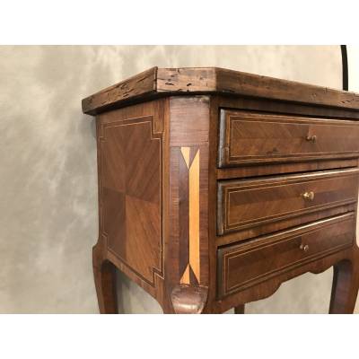 Small inlaid wooden bedside table from the 19th century