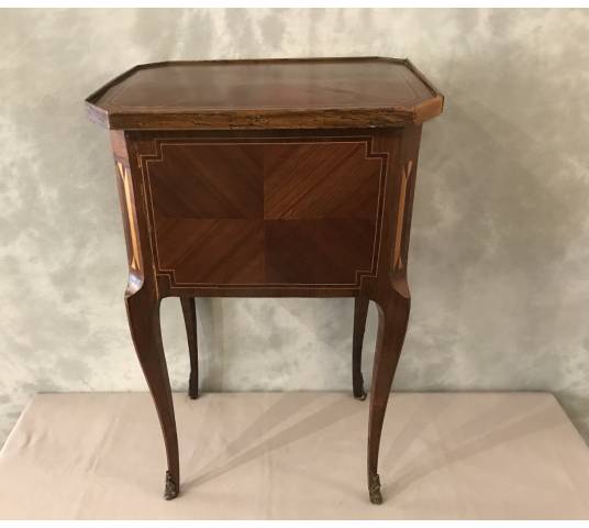 Small inlaid wooden bedside table from the 19th century