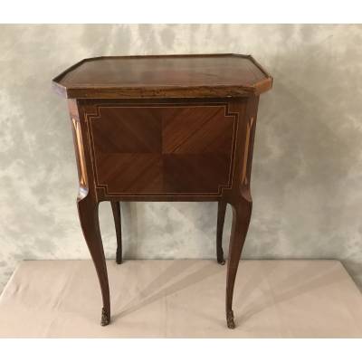 Small inlaid wooden bedside table from the 19th century