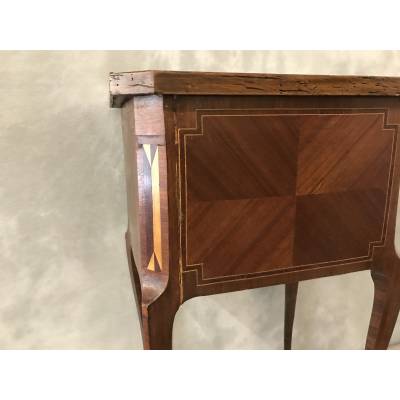 Small inlaid wooden bedside table from the 19th century