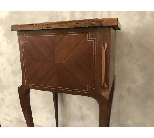 Small inlaid wooden bedside table from the 19th century