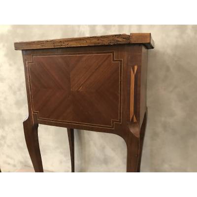 Small inlaid wooden bedside table from the 19th century