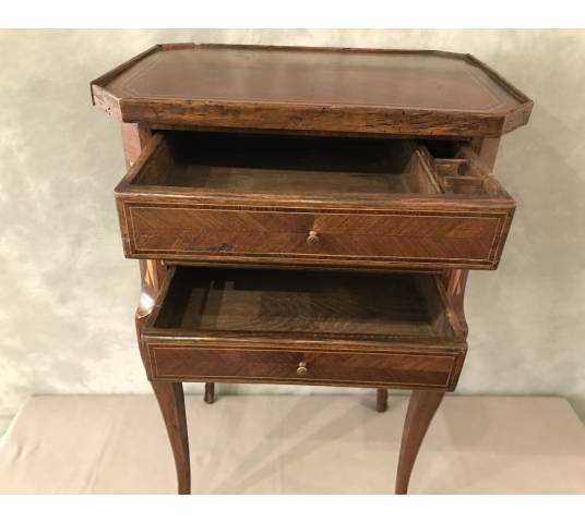 Small inlaid wooden bedside table from the 19th century