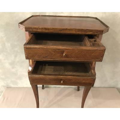 Small inlaid wooden bedside table from the 19th century