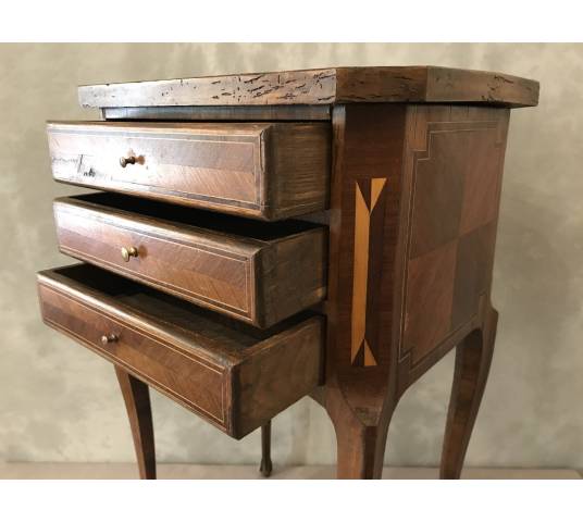 Small inlaid wooden bedside table from the 19th century