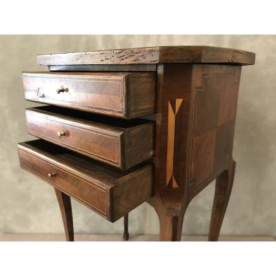 Small inlaid wooden bedside table from the 19th century