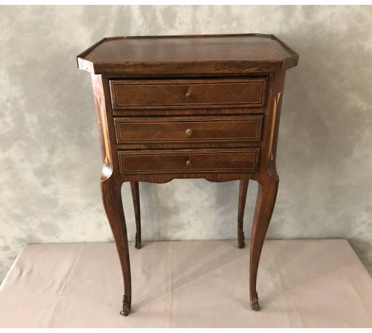 Small inlaid wooden bedside table from the 19th century