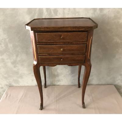Small inlaid wooden bedside table from the 19th century