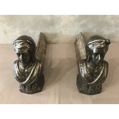 Paire de chenets anciens en fonte d'époque 19 ème