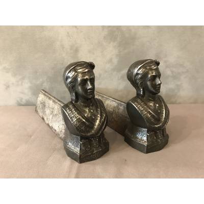 Paire de chenets anciens en fonte d'époque 19 ème