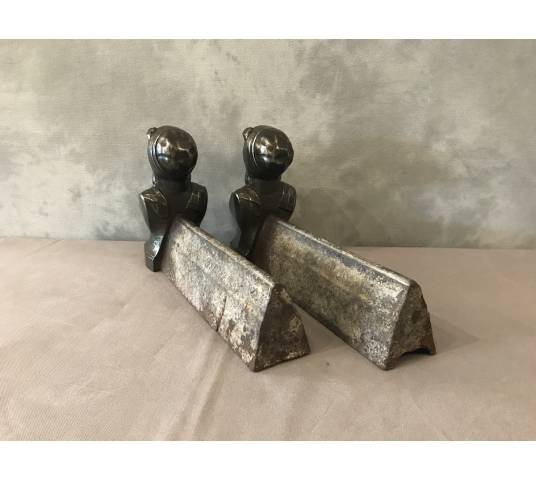 Paire de chenets anciens en fonte d'époque 19 ème