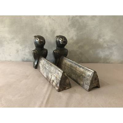 Paire de chenets anciens en fonte d'époque 19 ème