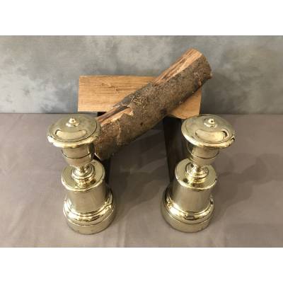 Paire de chenets anciens en fonte et laiton d'époque 19 ème