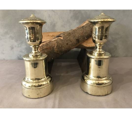 Paire de chenets anciens en fonte et laiton d'époque 19 ème