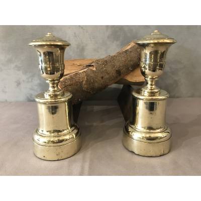 Paire de chenets anciens en fonte et laiton d'époque 19 ème