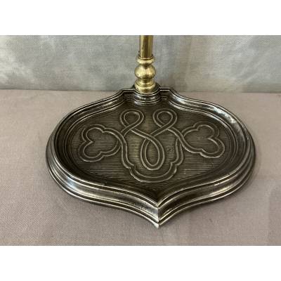 Serviteur de cheminée ancien en laiton et fonte d'époque 19 ème